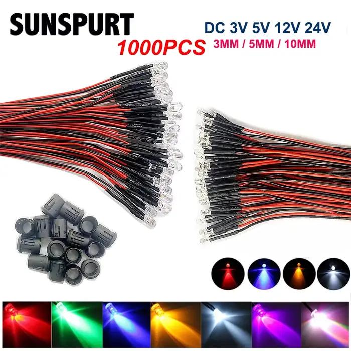 20-1000pcs / lot 20cm pré-câblé 3mm 5mm 10mm lampe à LED ampoule précâblée Diodes électroluminescent