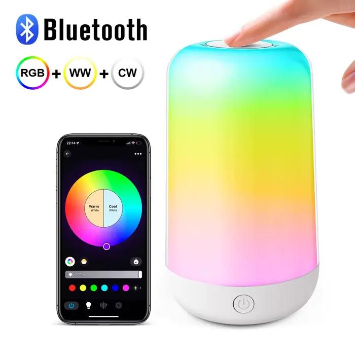Lampe de chevet tactile intelligente Bluetooth, veilleuse LED RGB à intensité variable, Rechargeable