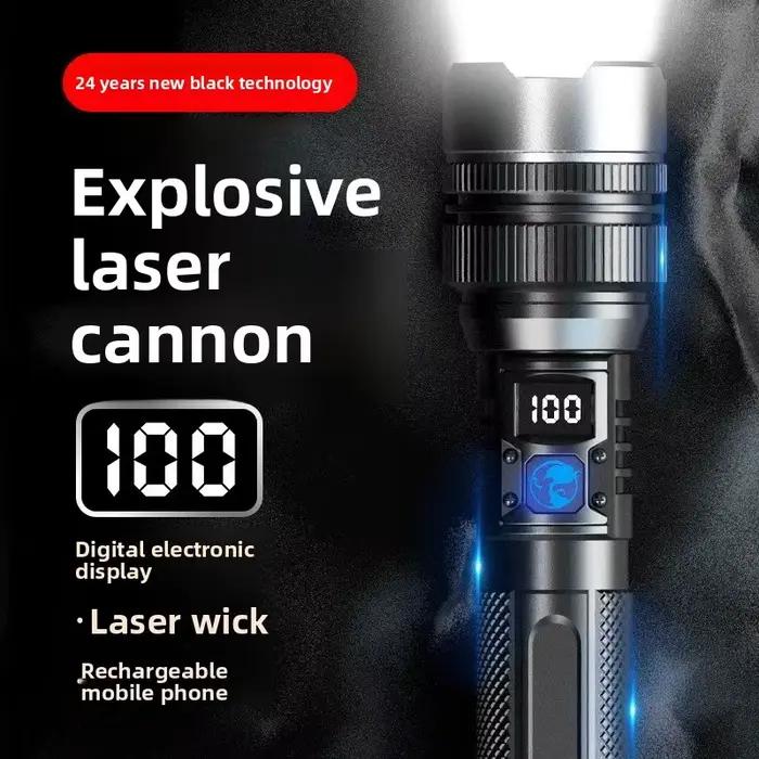 Nouvelle lampe torche rechargeable à tête en aluminium, laser blanc longue portée, affichage numériq