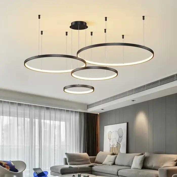Anneaux noirs Style Simple suspension moderne lustre minimaliste salon Restaurant lampe à distance à