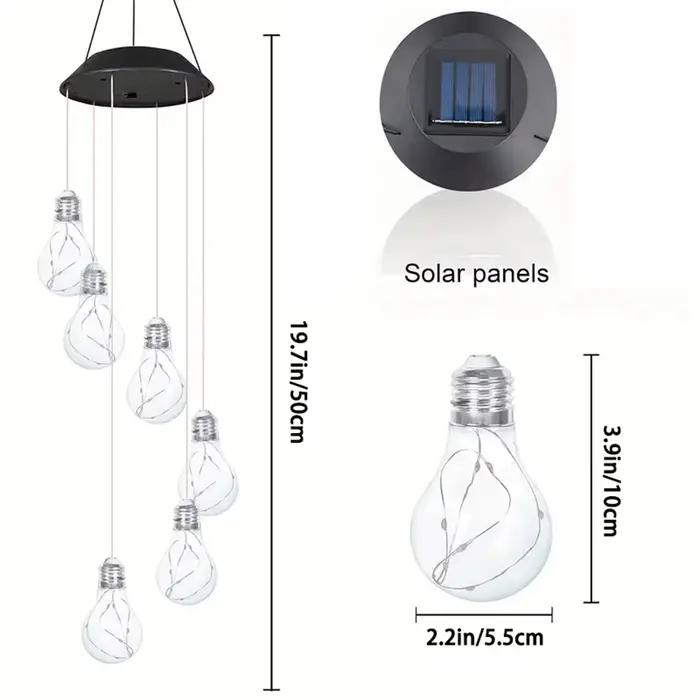 1 paquet de lumières colorées ampoule solaire carillons éoliens suspendus 6 pendentifs LED carillons