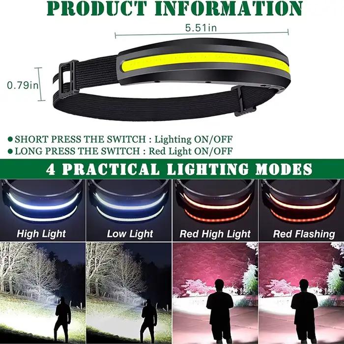Lampe frontale à Led Super lumineuse, phare de Camping, course, randonnée, pêche, COB Rechargeable, 