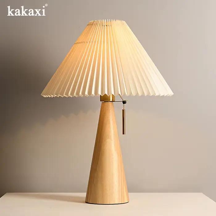 Lampe de Table rétro en bois massif, style nordique Vintage plissé, pour chambre à coucher, chevet, 