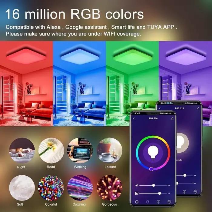 Lustre LED RVB avec télécommande, plafonnier moderne à intensité variable, décoration de salon, 36W