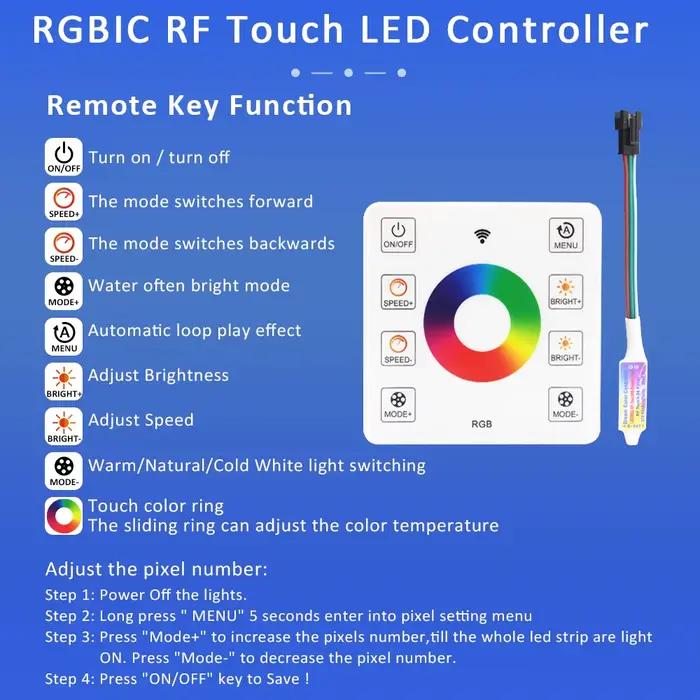 Bande lumineuse RGB IC WS2811, 24V DC 5050, 60 diodes, ruban Flexible RGBIC, télécommande tactile RF