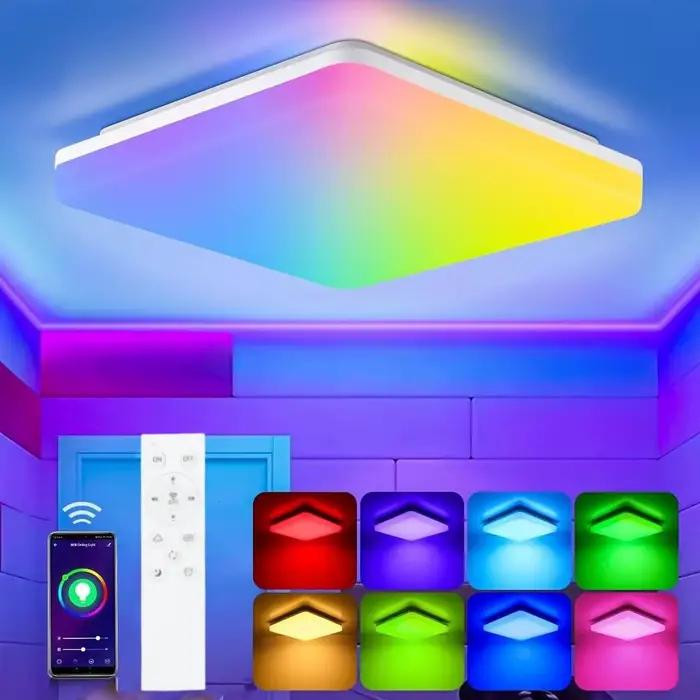 Lustre LED RVB avec télécommande, plafonnier moderne à intensité variable, décoration de salon, 36W