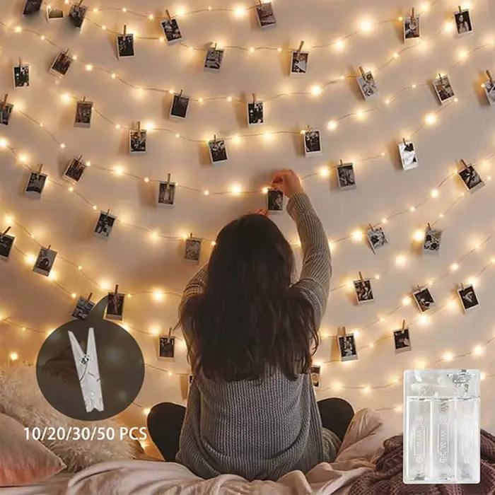 Guirxiété lumineuse LED avec clips photo, lumières dégradées pour chambre, mur, cartes de gestion, d