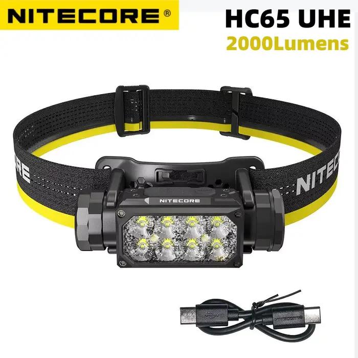 Lampe frontale NITECORE HC65 UHE 2000LM rechargeable USB-C, 8 cœurs NiteLab LED, double faisceau, la