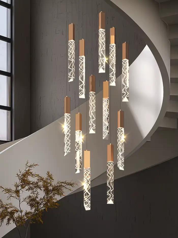 Nouveau lustre d'escalier LED moderne Duplex Loft spirale Long lustre créatif Villa salon chambre su