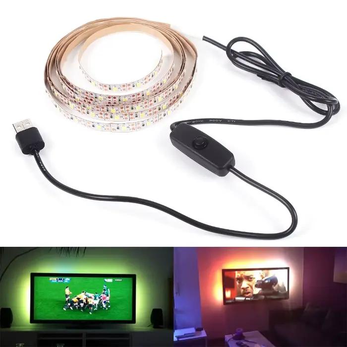 Bande lumineuse LED USB 2835 DC5V avec interrupteur, ruban de lampe Flexible, TV, ordinateur de bure