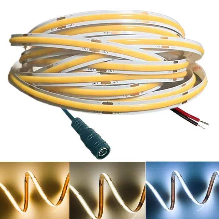 Bande lumineuse LED COB Ultra fine, 12V 24V, 8MM, avec prise DC/2 broches, éclairage linéaire à inte