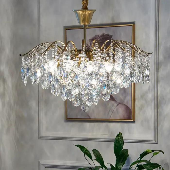Lampe à suspension de plafond en cristal français de luxe Lustre Led plafonnier salon lumières lustr