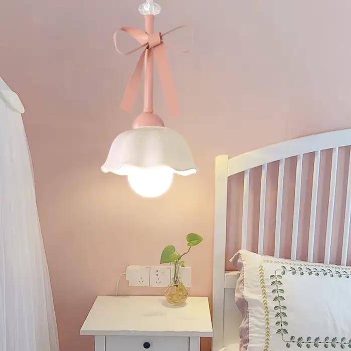 Lampe LED Suspendue en Céramique Rose avec Nministériels d Papillon, Luminaire Décoratif de Plafond,