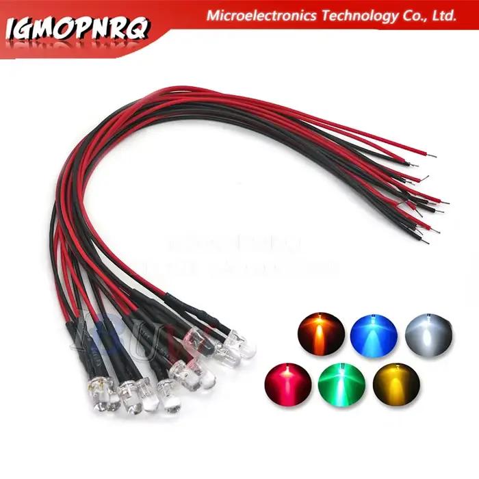 10 pièces DC 3V 6V 12V 24V pré-câblé 3mm 5mm lampe à LED ampoule précâblée Diodes électroluminescent