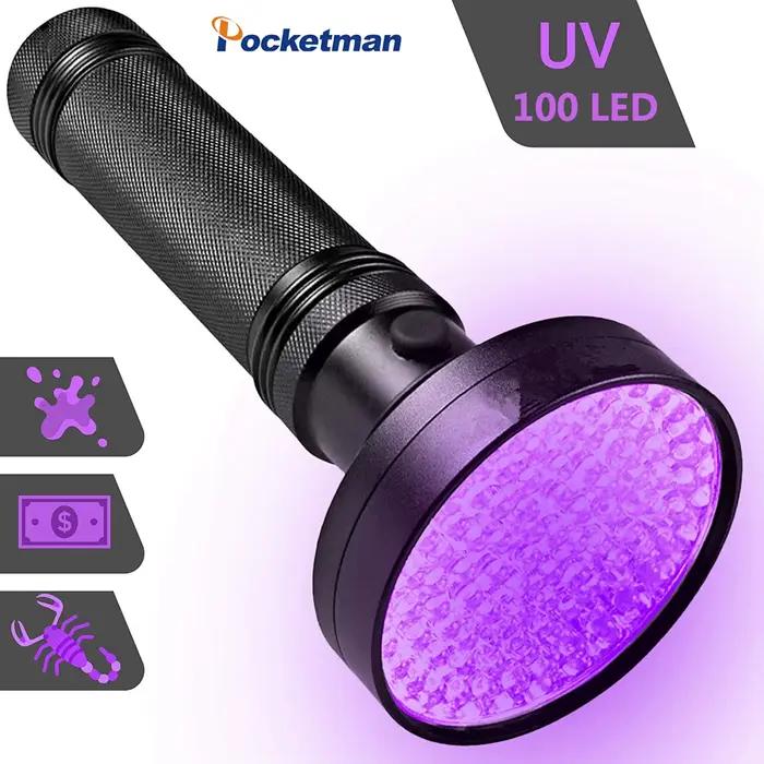 Lampe de poche UV 21/51/100 LED, 395nm, torche ultraviolette, détecteur de lumière noire pour animau