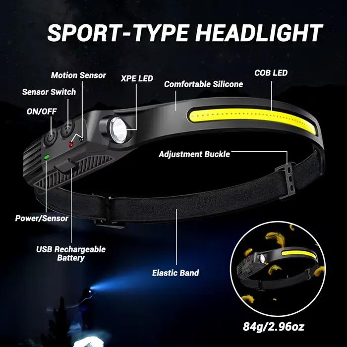 LED Capteur Projecteur Camping Recherche Lumière Tête Lampe de Poche Rechargeable Puissant Lampe Ava