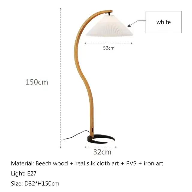 Lampadaire courbe japonais LED en bois massif, abat-jour plissé, lampes de lecture pour chambre à co