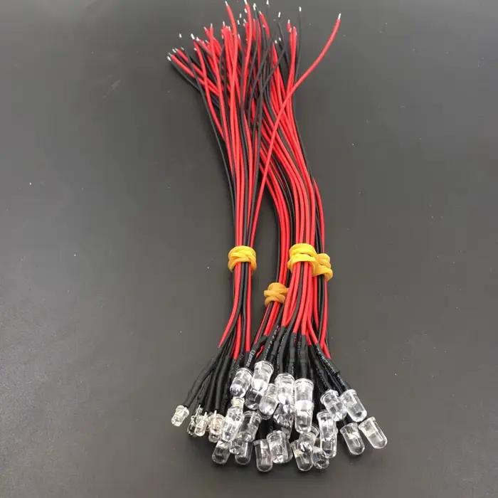 20-1000pcs / lot 20cm pré-câblé 3mm 5mm 10mm lampe à LED ampoule précâblée Diodes électroluminescent