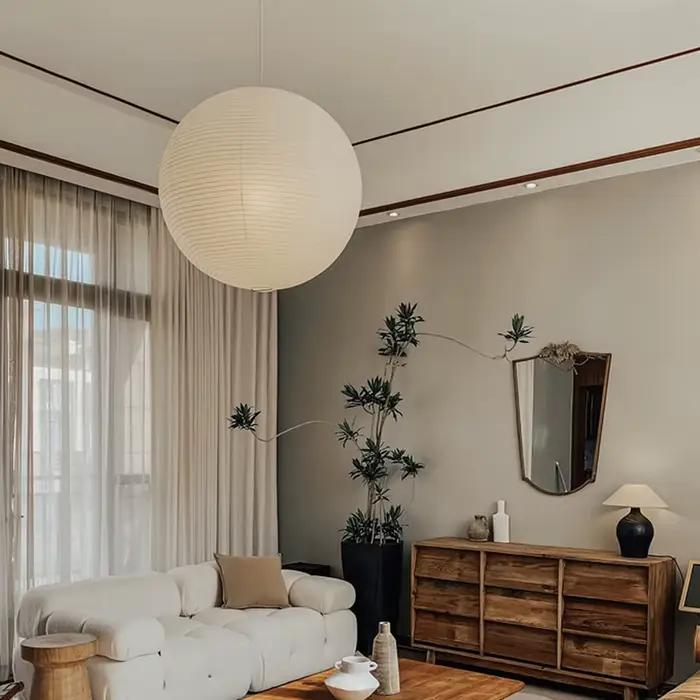 Wabi Sabi vent pendentif lumières LED Akari riz papier suspension lampe pour salon salle à manger ch