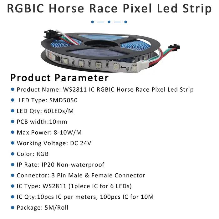 Bande lumineuse RGB IC WS2811, 24V DC 5050, 60 diodes, ruban Flexible RGBIC, télécommande tactile RF