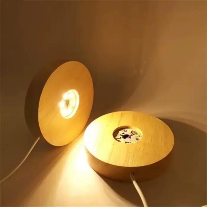 Support de lampe LED coloré en bois massif, chargement USB, Base de lumière en bois, veilleuse roman