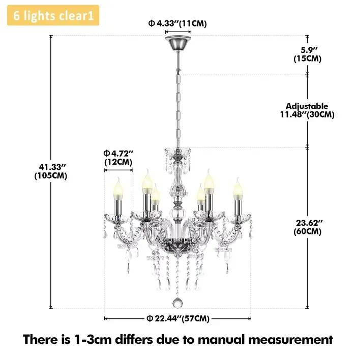 Élégant 6 lustre éclairage moderne cristal lumières cuisine lustres lumière plafond suspension lampe