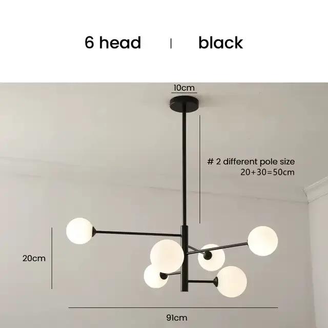 Boule de verre moderne Led plafond lustre noir or pour chambre salon salle à manger Table suspension