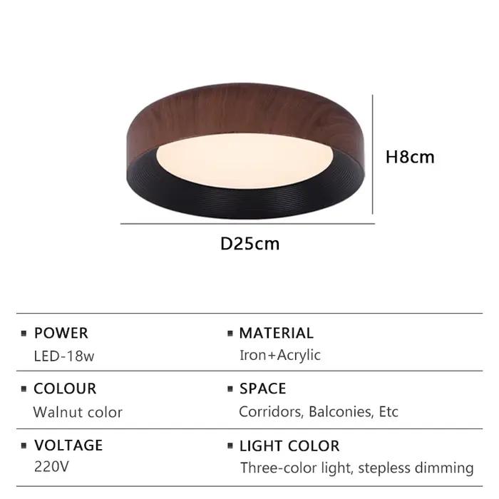 Plafonnier LED nordique circulaire en grain de noyer, luminaire d'allée, de dressing, de couloir, de
