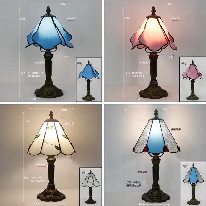 Lampe de table en verre teinté faite à la main, abat-jour rétro, lampe de table de style méditerrané