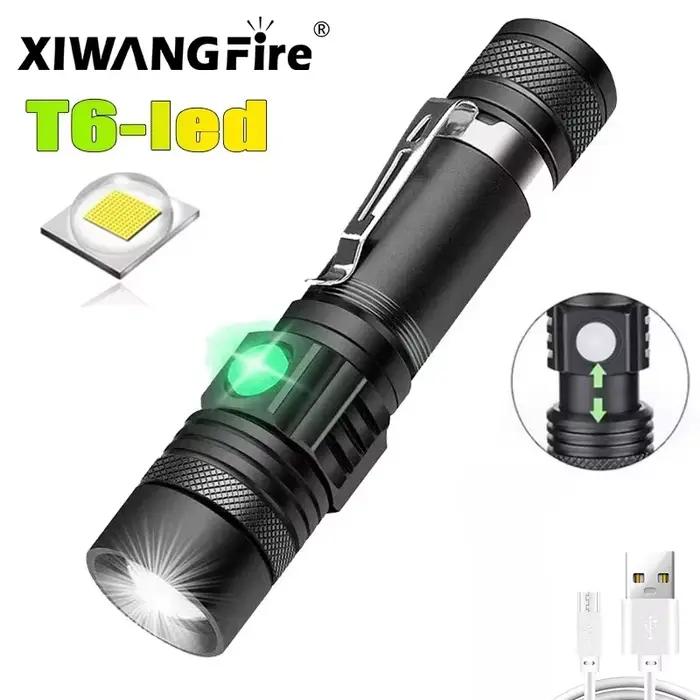 XIWANGFIRE T6 lampe de poche LED Portable Zoomable tactique SS-518 torche 18650 batterie USB Recharg
