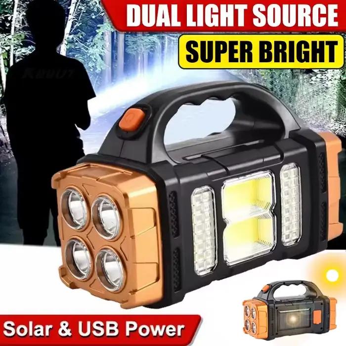 Lampe de poche LED multifonctionnelle, Rechargeable à énergie solaire, double Source de lumière, tor