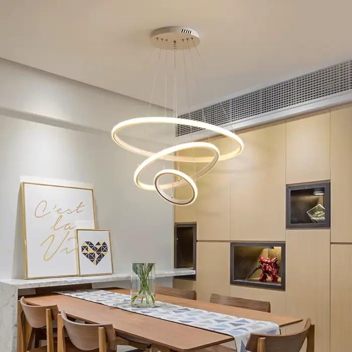 Lampe à suspension moderne anneaux LED cercle plafond suspendu lustre noir Loft salon salle à manger