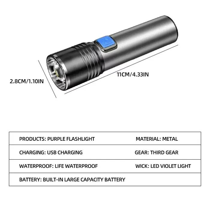 Lampe de poche UV 395nm, lumière noire, Zoomable, Rechargeable par USB, lampe de poche ultraviolette