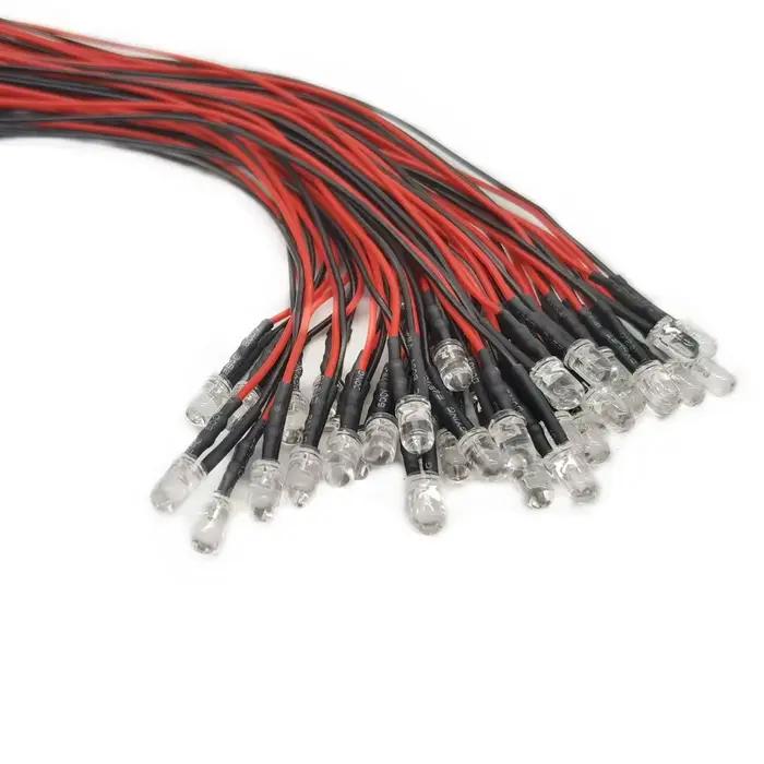 20-1000pcs / lot 20cm pré-câblé 3mm 5mm 10mm lampe à LED ampoule précâblée Diodes électroluminescent