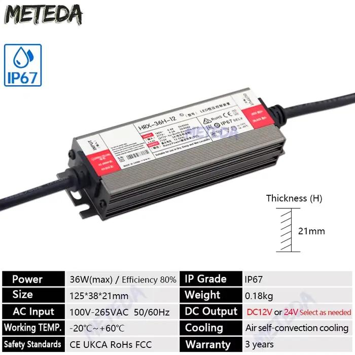 Transformateurs d'éclairage étanches AC à DC 12V 24V, adaptateur d'alimentation pour pilote LED 36W 