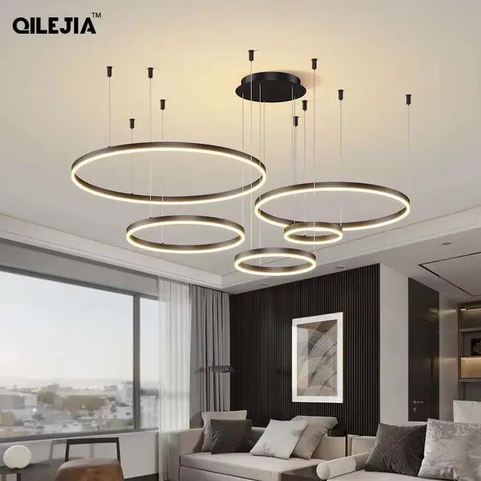 Plafonnier LED en Forme d'Anneaux Brossés au Design Moderne, Éclairage d'Nik, Luminaire Décoratif de