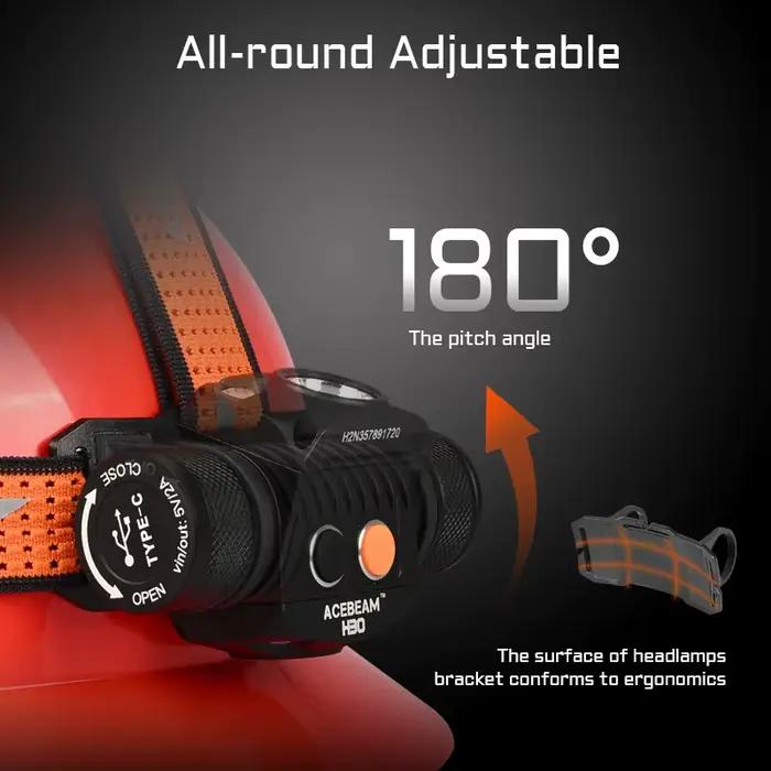 Acebeam H30 Lampe frontale ultra lumineuse 4000 lumens USB-C rechargeable disponible en options LED 