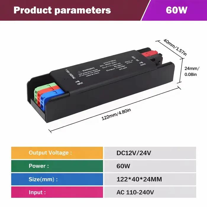 Transformateurs d'alimentation LED 12V 24V pour éclairage, convertisseurs 110V 220V en DC 12V 24V 60