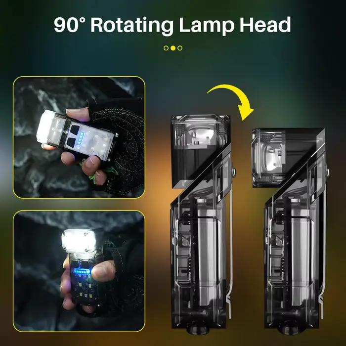 BORUiT 90 °   Lampe torche rotative à capteur de mouvement, 800LM, rechargeable par Type-C, avec cli