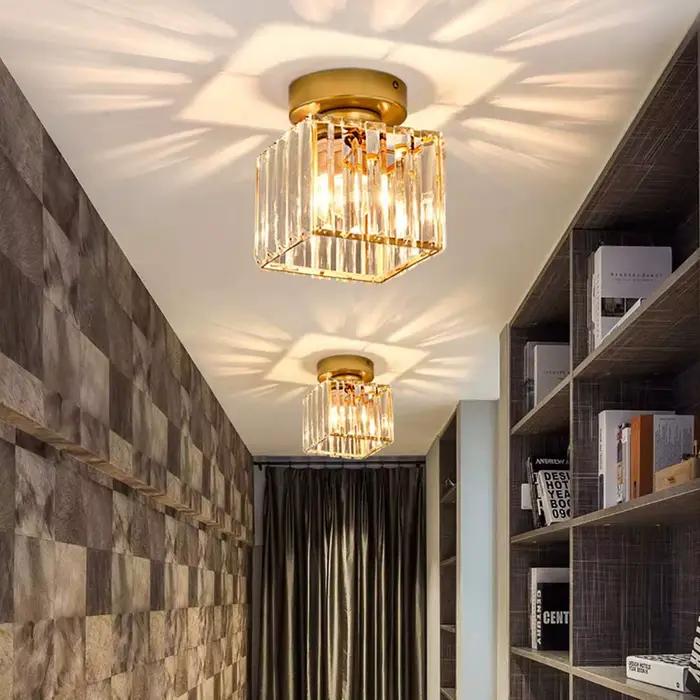 Plafonnier en cristal E27 LED au design moderne et créatif, luminaire décoratif de plafond, idéal po
