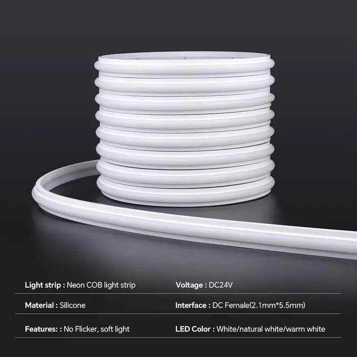 Bonne qualité COB LED bande néon 9MM 24V Super lumineux pas de zone sombre applique étanche, pour éclairage intérieur extérieur RA90