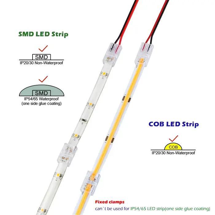 Connecteur de bande LED COB, connecteurs d'angle en forme de L pour 8mm 10mm 2 broches SMD COB 5050 2835, bandes lumineuses monochromes, pinces fixes