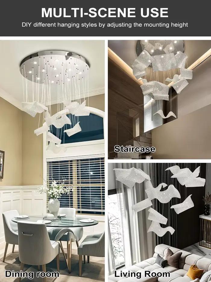 Grand Lustre en Cristal de Luxe pour Escalier d'Hôtel Restaurant Villa Design Moderne Lustre en Maille Lumière pour Luminaire de Mariage