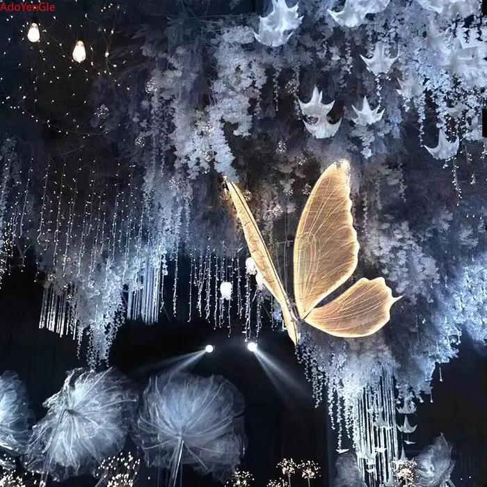 Papillon décor de mariage lampadaire avec base LED dentelle plafonnier lampes créatives romantiques charge routière passerelle fête lumières de scène