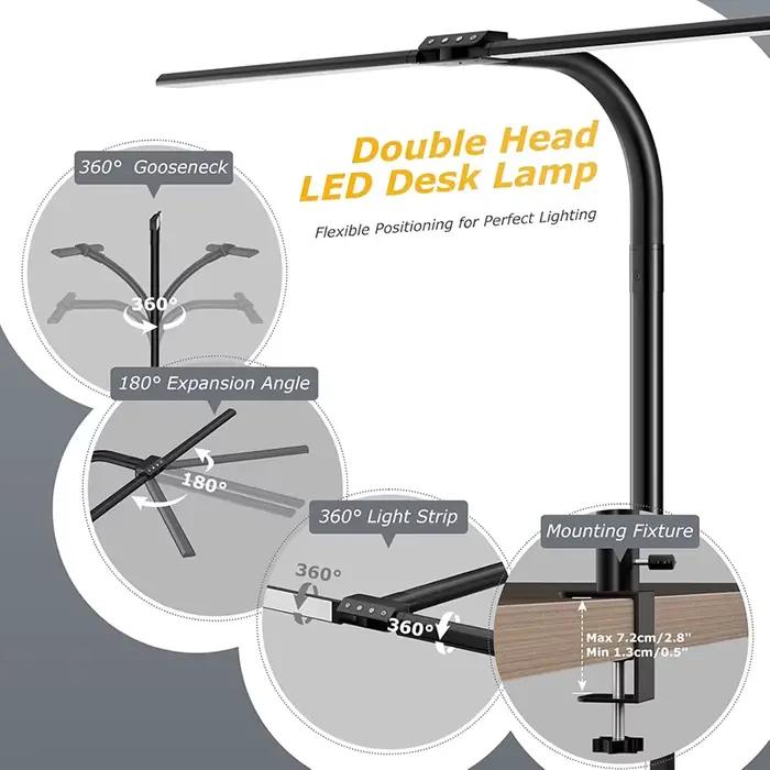 Lampe de bureau à Clip LED à Double tête