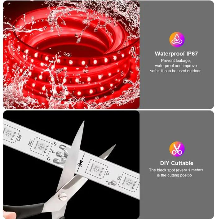 Bande lumineuse LED RGB dimmable 220V, étanche, 10M 30M 50M, ruban LED flexible RGB 5050, éclairage LED extérieur 1500W, prise EU