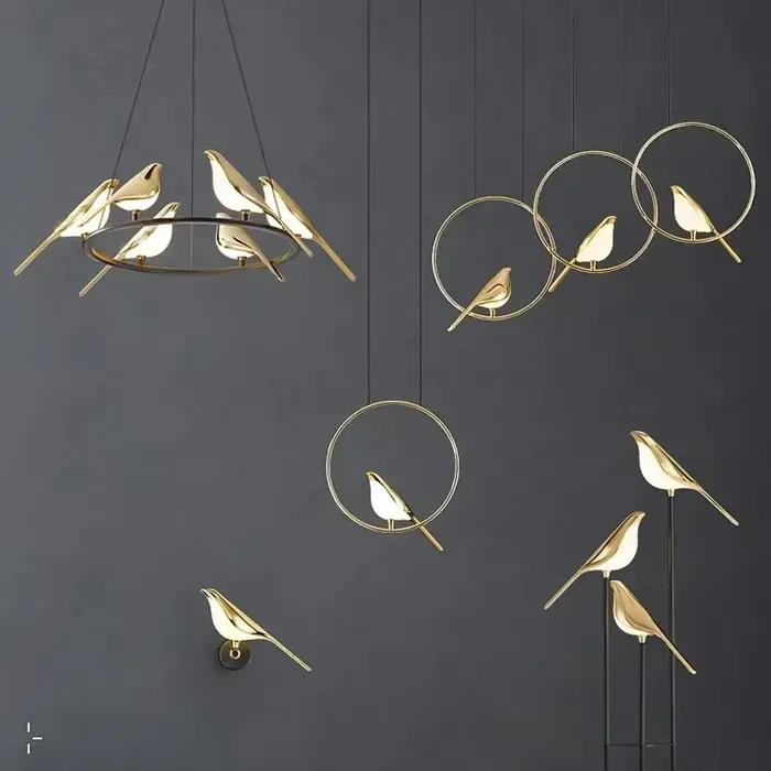 Nordique créatif doré pie oiseau plafond LED lustre moderne Restaurant