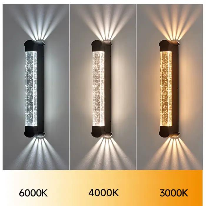 Applique murale exterieure en cristal et acier inoxydable moderne avec deux sources de lumiere led pour balcon cour couloir et escalier