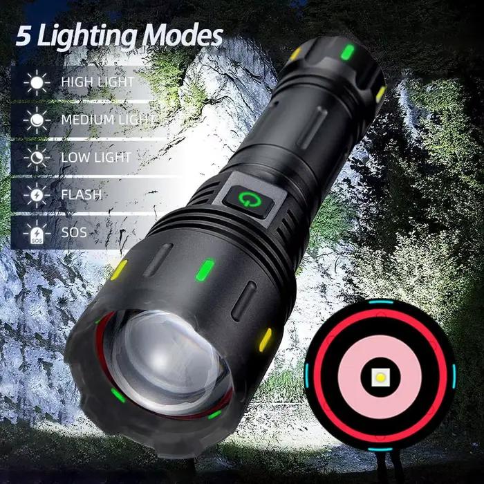 LEP – lampe de poche Laser blanche Super brillante, torche tactique Rechargeable par USB, lanterne d'urgence pour Camping en plein air