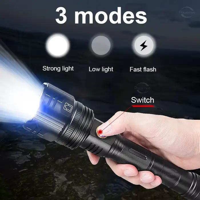 Nouveau Lampes de poche Laser blanches 12000mAh 1000000 LM lampe de poche Ultra puissante Zoom USB lanterne Rechargeable torche de Camping en plein air